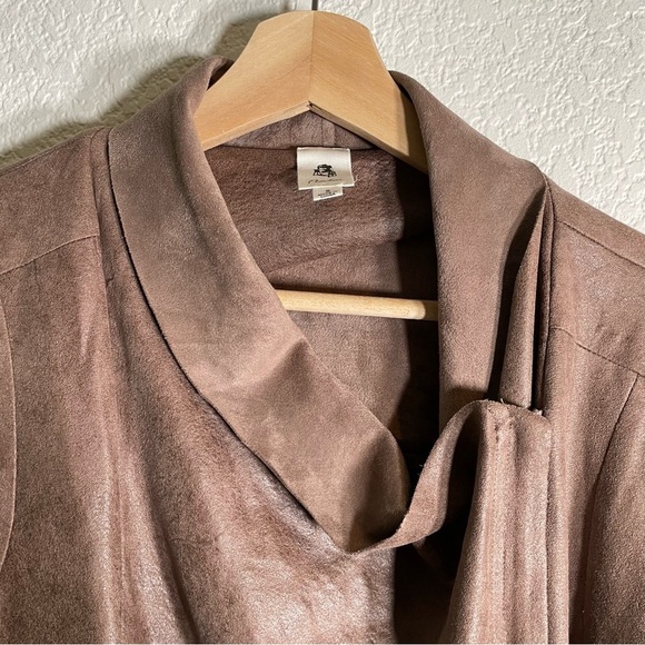 Flawless Women’s Long Sleeve Waterfall Zip Up Moto Jacket Tan Vegan Suede Small - Picture 7 of 10